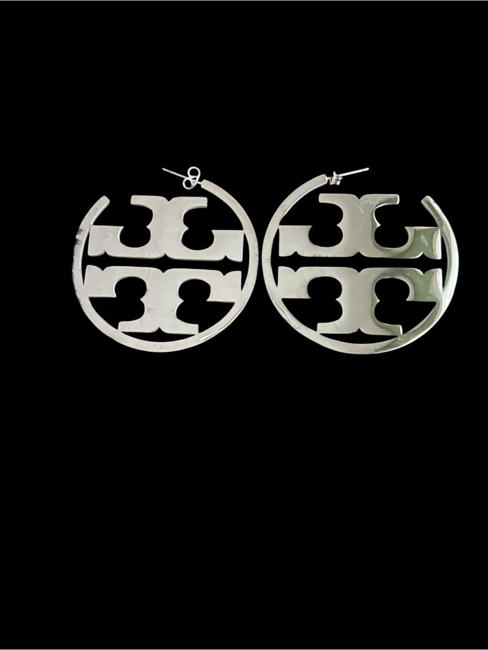Polished Silver Logo Hoop Earrings